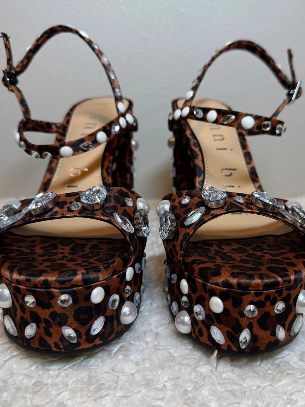Gianni Bini Leopard Jewel Ornamented Platform Sandals